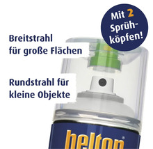 Helton Spraydose mit zwei Sprühköpfen: Breitstrahl für grosse Flächen und Rundstrahl für kleine Objekte