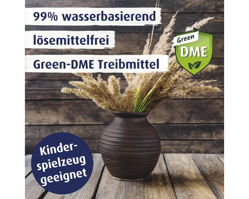 99 Prozent wasserbasierend, lösemittelfrei, Green-DME Treibmittel, geeignet für Kinderspielzeug