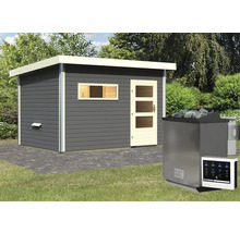 Sauna en bois avec poêle de sauna dans le jardin