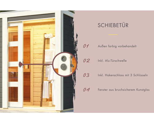 Schiebetür mit Hakenschloss und drei Schlüsseln