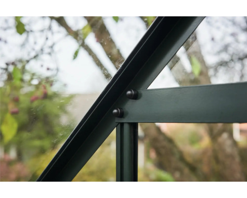 Gros plan du cadre et du verre de la serre