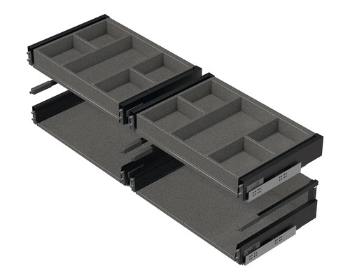 Deux plateaux de tiroir gris avec compartiments pour le rangement et l''organisation