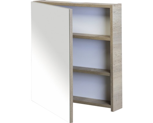 Armoire de toilette ouverte avec étagères