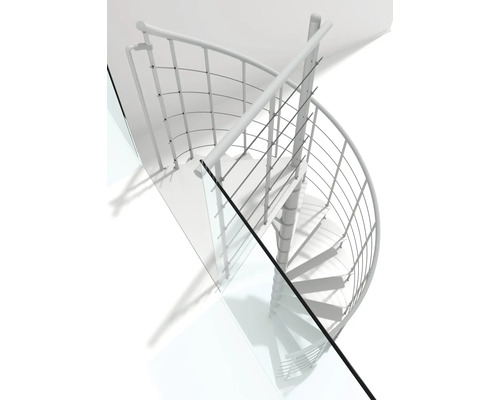 Escalier en colimaçon avec rampe et balustrade en verre