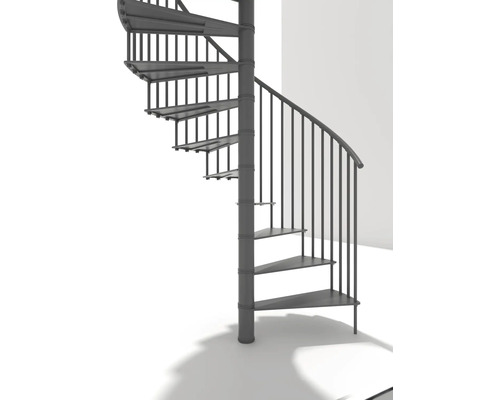 Escalier en colimaçon métallique avec rampe