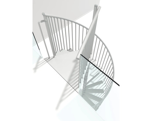Escalier en colimaçon en métal avec garde-corps en verre