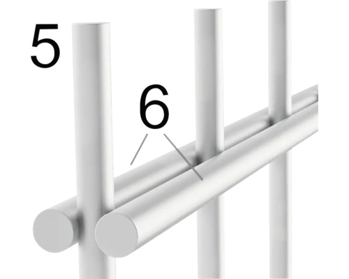 Vue détaillée d''une balustrade métallique avec les numéros 5 et 6 pour identifier les composants