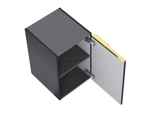 Meuble haut avec porte ouverte et deux étagères