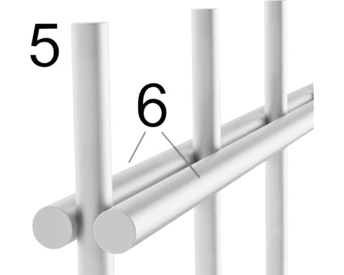 Gros plan d''un porte-serviettes avec les numéros 5 et 6 pour identifier les caractéristiques du produit.