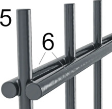 Detailaufnahme eines Metallgestells mit den Nummern 5 und 6 zur Kennzeichnung der Bauteile