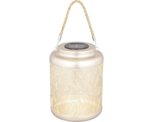 Lampe solaire avec motif de feuilles et poignée de transport en corde