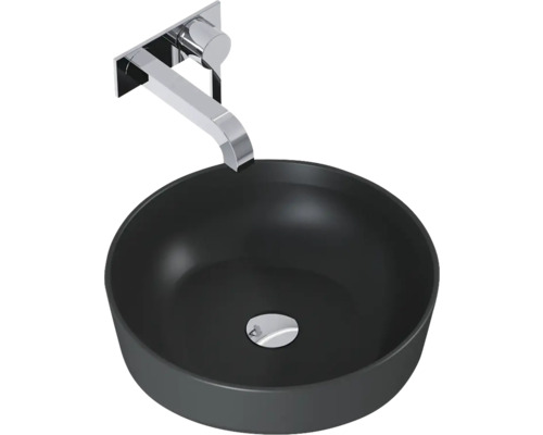 Vasque à poser noire avec robinetterie