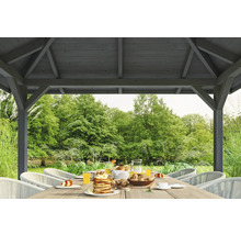 Pavillon de jardin en bois avec table à manger et petit-déjeuner en plein air