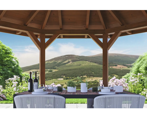 Pavillon de jardin en bois avec table et chaises