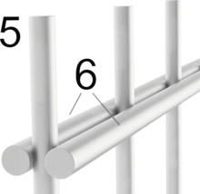 Detailansicht eines silberfarbenen Handtuchhalters mit den Nummern 5 und 6 zur Kennzeichnung von Elementen.
