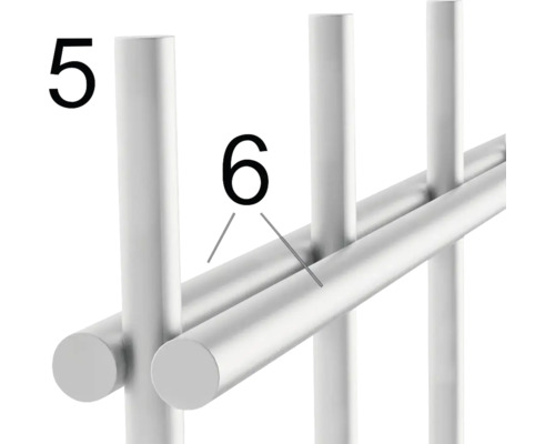 Vue détaillée d''un porte-serviettes argenté avec les numéros 5 et 6 pour identifier les éléments.