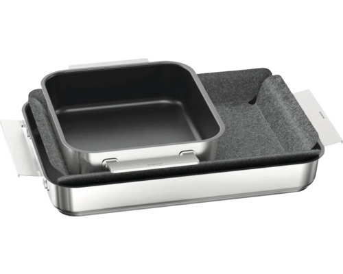 Plat à rôtir argenté avec couvercle et insert en feutre