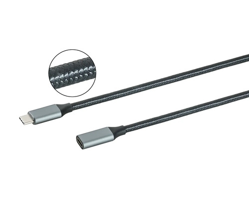 USB-C-Verlängerungskabel mit geflochtener Ummantelung und zwei Anschlüssen