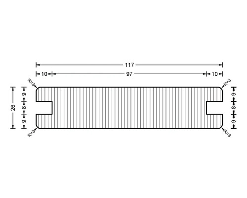 Dessin technique d''une planche profilée avec dimensions