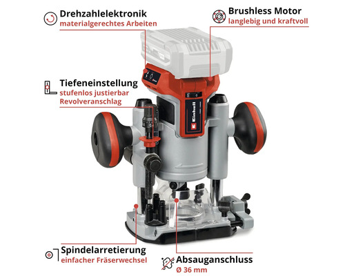 Einhell Akku Oberfräse mit Spindelarretierung und Absauganschluss