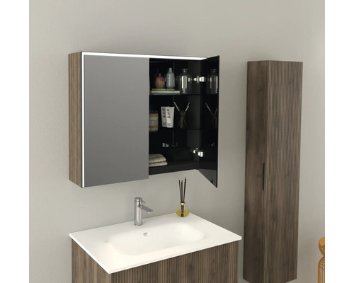 Salle de bains avec lavabo, armoire de toilette et armoire haute