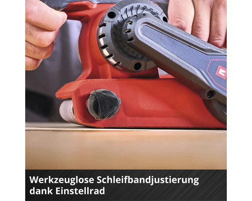 Ponceuse à bande avec molette de réglage pour ajuster la bande abrasive sans outil
