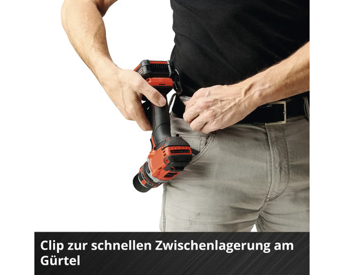 Akkuschrauber mit Gürtelclip zur Befestigung am Gürtel