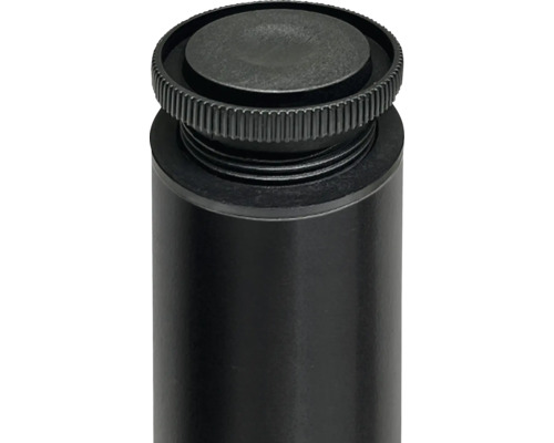 Gros plan sur un pied de trépied noir avec mécanisme de réglage