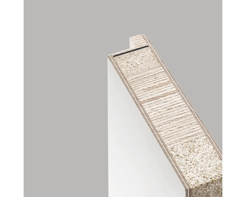 Section transversale d''un panneau de particules avec revêtement