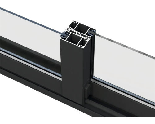 Vue détaillée d''un cadre de fenêtre noir avec vitrage.