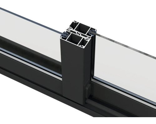 Detailansicht eines schwarzen Fensterrahmens mit Glas