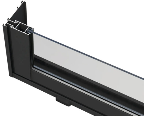 Querschnitt eines schwarzen Aluminiumfensters mit Glas
