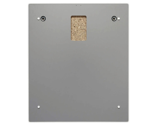Arrière d''une plaque rectangulaire avec trous de fixation et évidement pour la suspension