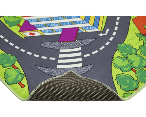 Spielteppich mit Strassen, Zebrastreifen und Gebäuden