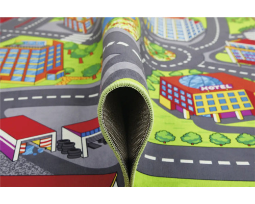 Spielteppich mit Strassenmotiv und Stadtbild