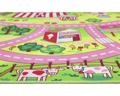 Spielteppich mit Strassendesign, Eisdiele und Kuhmotiven