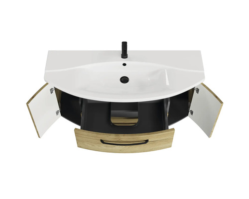 Meuble-lavabo avec meuble bas ouvert et tiroir coulissant