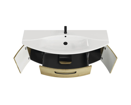 Meuble-lavabo avec armoire ouverte et tiroir pour la salle de bains