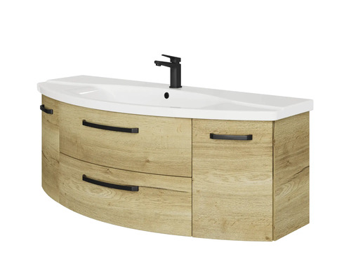 Meuble sous-lavabo avec deux tiroirs, lavabo et robinet