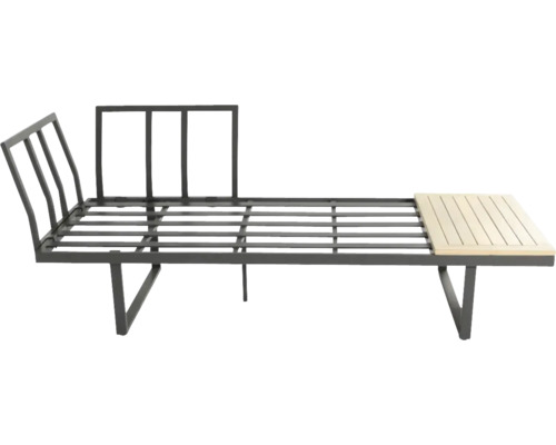 Gartenbank mit Metallgestell und Tischfläche aus Holz
