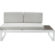 Canapé de jardin avec deux places assises, cadre blanc et espace de rangement latéral