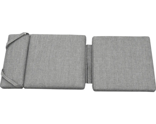 Coussin de chaise longue gris avec bandes de fixation.
