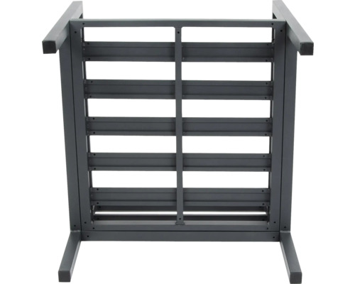 Dessous d''une chaise de jardin grise avec sommier à lattes