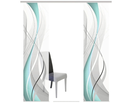 Schiebegardine mit Wellenmuster und Stuhl