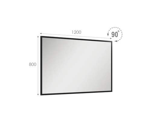 Rechteckiger Spiegel mit den Massen 1200 mal 800 und einer 90-Grad-Ecke