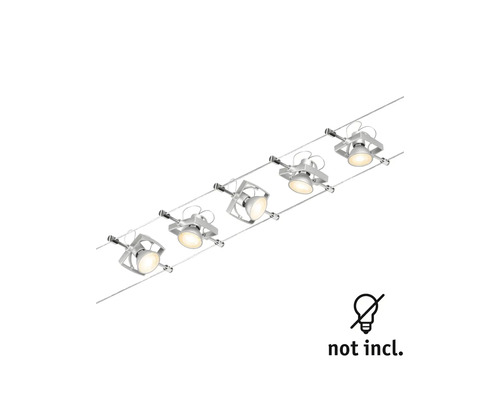 Système d''éclairage sur câble avec cinq spots. Ampoules non incluses.