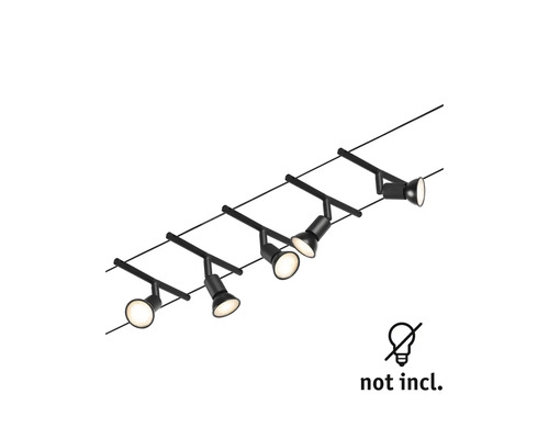 Seil-Lichtsystem mit fünf Strahlern, Leuchtmittel nicht enthalten