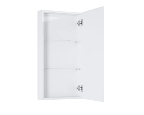 Armoire de toilette blanche ouverte avec étagères pour le rangement de la salle de bain