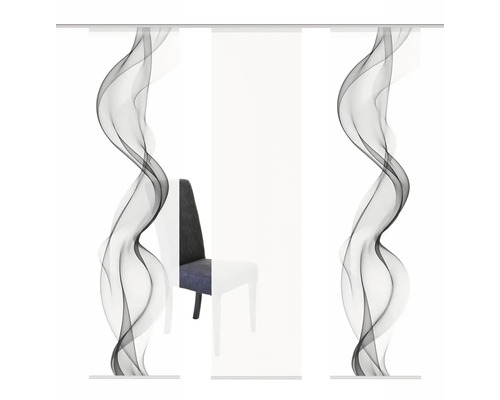 Panneau coulissant avec motif abstrait devant une chaise