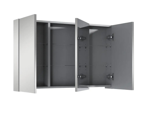 Armoire de toilette ouverte avec étagères